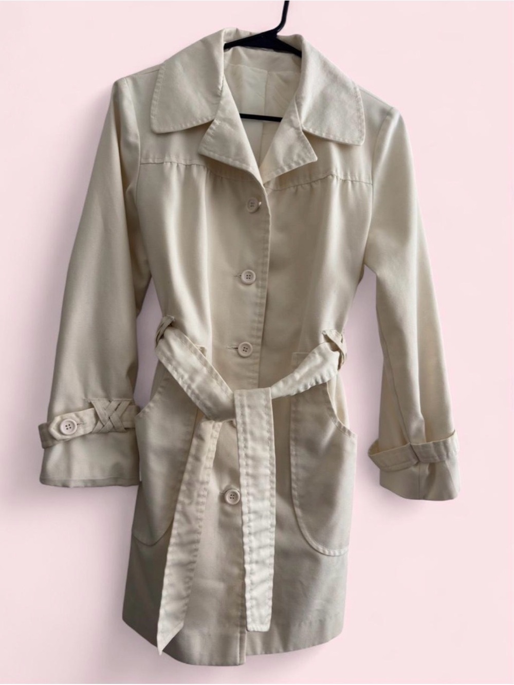 Vintage JCPenney MG Cream Belted Trench Coat Size 11/12